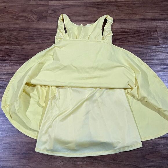Lulus Wanderlust Yellow Skater Dress Womens Small Fitted Rayon Blend Lined - Picture 8 of 8
